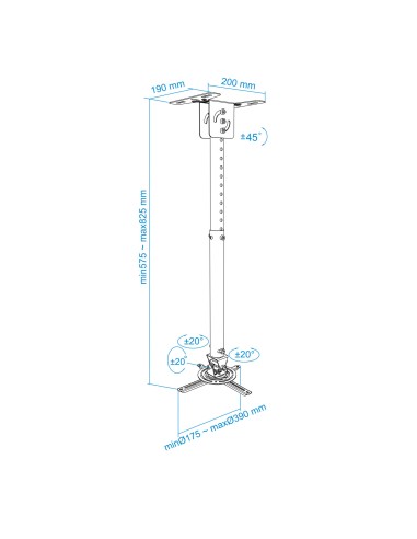 SOPORTE UNIVERSAL DE TECHO GIRATORIO 360º E INCLINABLE PARA PROYECTOR NEGRO